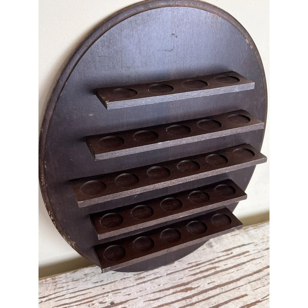 Vintage Oval Wooden Thimble Display Hanging Shelf Wall Rack Cottage Core 12”